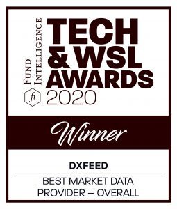 Fund Technology and WSL Awards logo with the winner dxFeed in this category